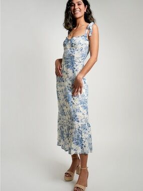 Reformation Nikita Midi Dress Cream with Blue Floral Print